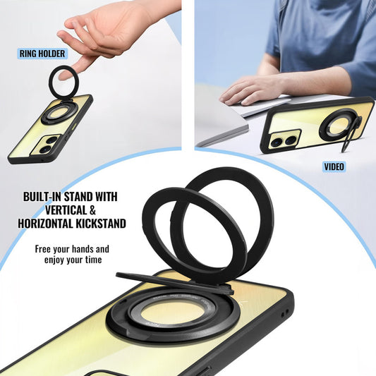 Transparent Back Cover with Silicone frame Matte Ring Holder Kickstand Case For Vivo Y56 5G