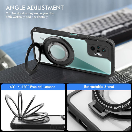Silicone Grip Clear Case Ring Holder Kickstand For Redmi Note 10 Pro