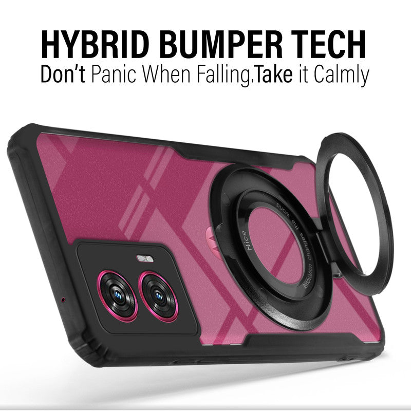 Premium Acrylic Transparent Case with Matte Ring Holder Kickstand Back Cover for Motorola Edge 50 Fusion