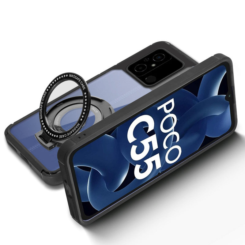 Silicone Grip Clear Case Ring Holder Kickstand For Poco C55