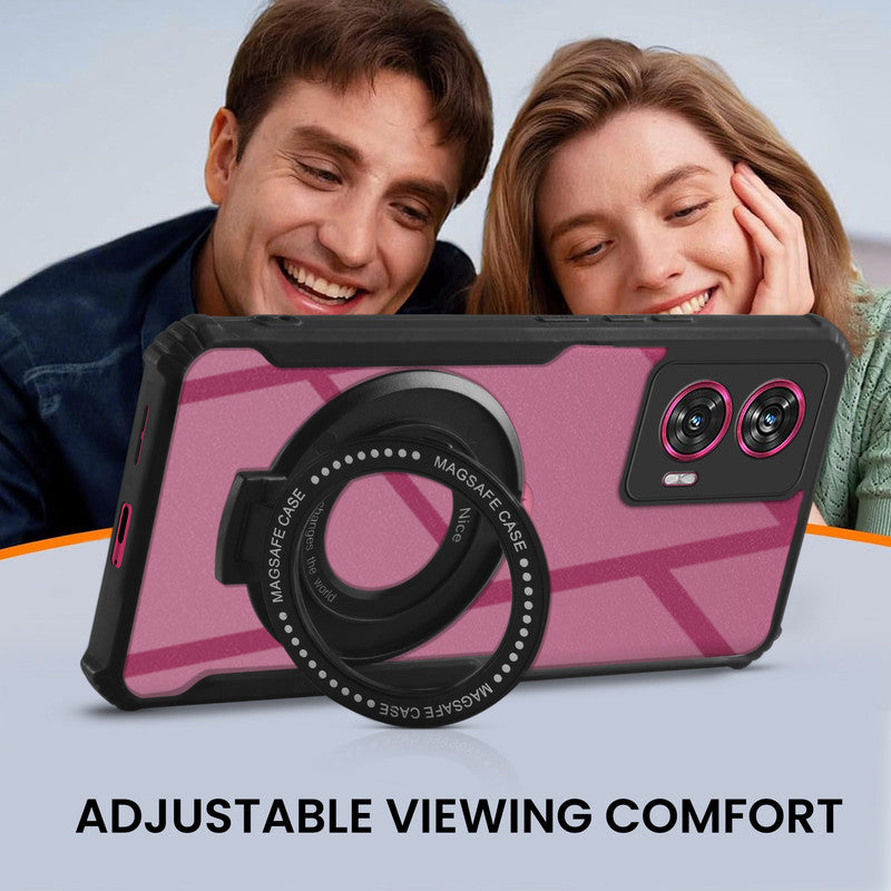 Premium Acrylic Transparent Case with Matte Ring Holder Kickstand Back Cover for Motorola Edge 50 Fusion