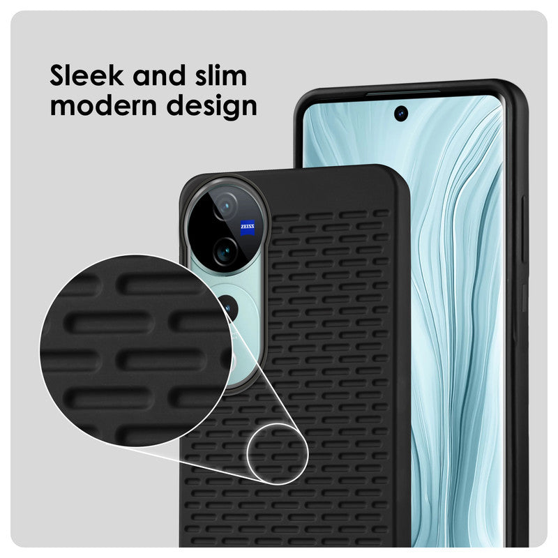 Soft Silicone Mobile Back Cover For Vivo V40 5G with Dash Type Groove and Matte Gray Camera Ring