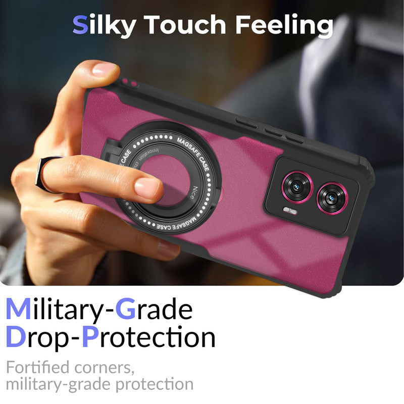 Premium Acrylic Transparent Case with Matte Ring Holder Kickstand Back Cover for Motorola Edge 50 Fusion