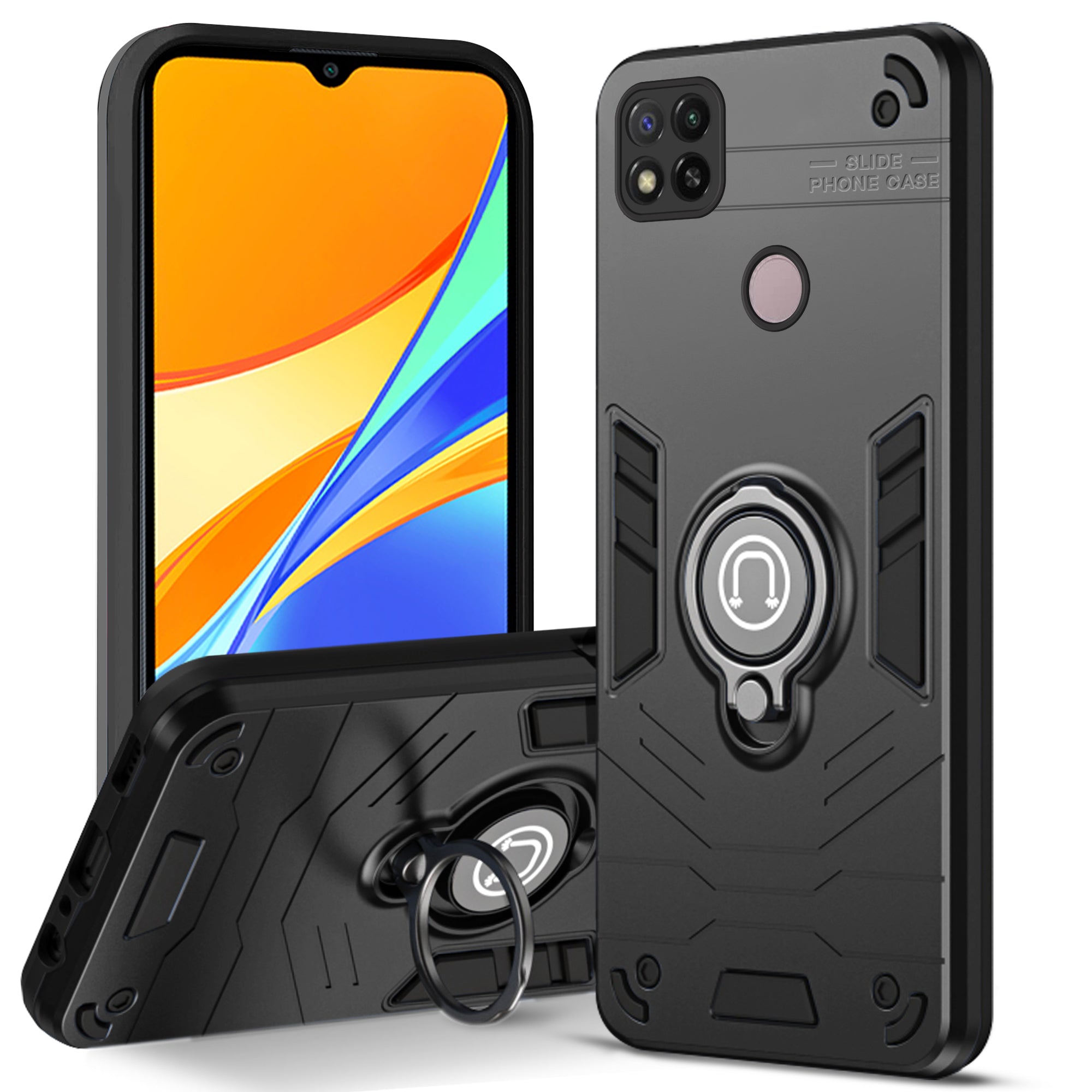 Ultra Rugged Armor Case with Rotating Ring Holder Back Case For Redmi 9C