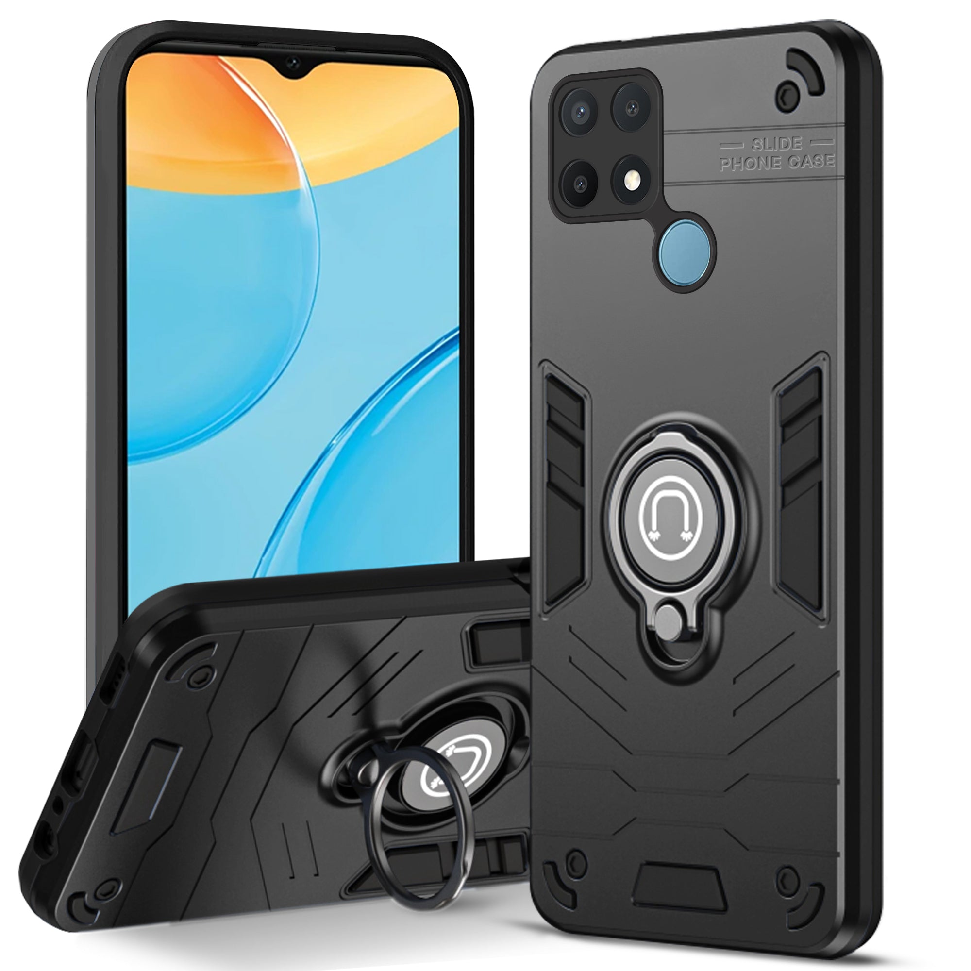 Ultra Rugged Armor Case with Rotating Ring Holder Back Case For Oppo A15