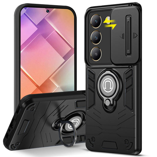 Ultra Rugged Armor Case with Rotating Ring Holder & Shutter Camera Protection Back Case For Vivo Y200e 5G