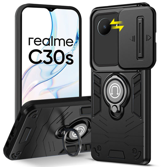 Ultra Rugged Armor Case with Rotating Ring Holder & Shutter Camera Protection Back Case For Realme C30s