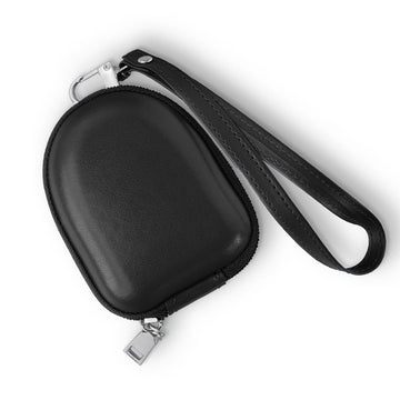 Elegant Leather Zipper Pouch with Wrist Strap, Compact and Stylish Carry Airpods Case