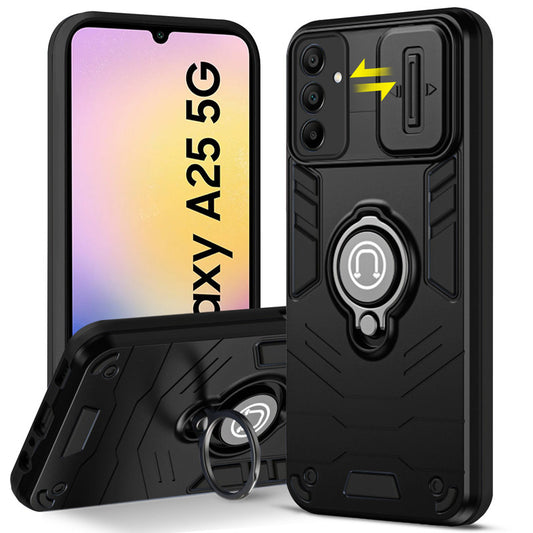 Ultra Rugged Armor Case with Rotating Ring Holder & Shutter Camera Protection Back Case For Samsung A25 5G