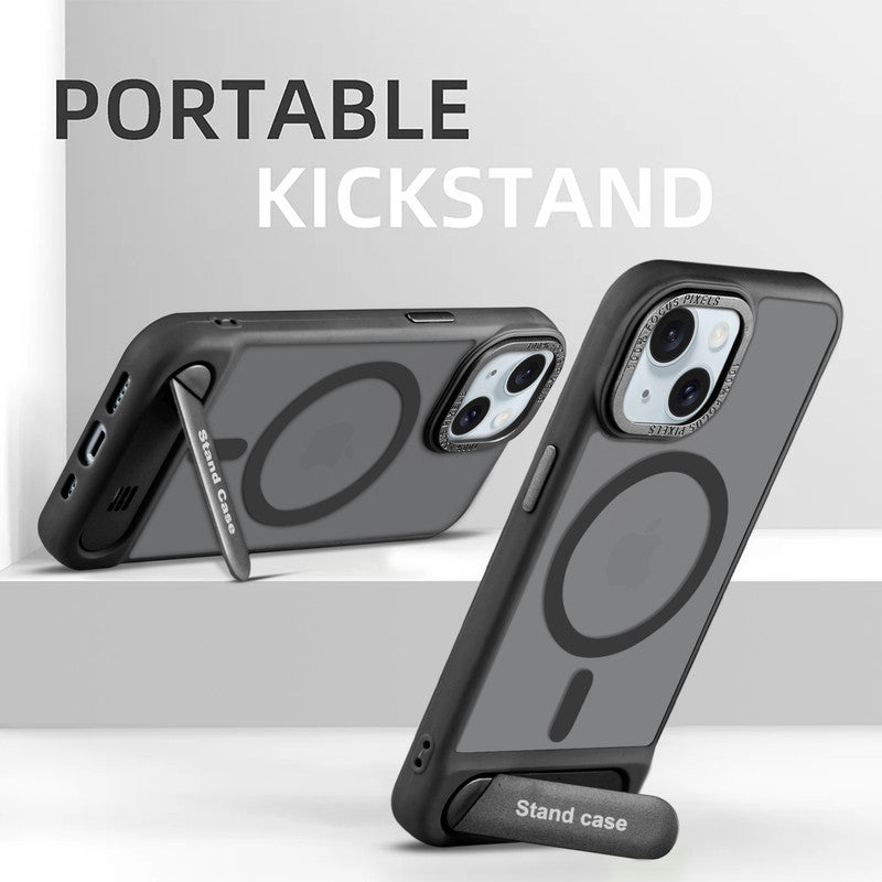 Semi-Transparent Hard Back & Wireless Charging Support Compatible With Kickstand Back Case For Apple iPhone 14