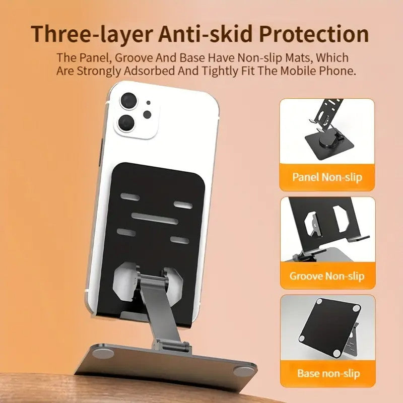 Foldable Mobile Holder Stand with Metal Body, for All Smartphones, Tablets