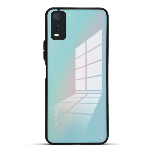 Elegant Smoky Glass Phone Case with Anti-Slip Silicone Edges Back Cover For Vivo Y3s