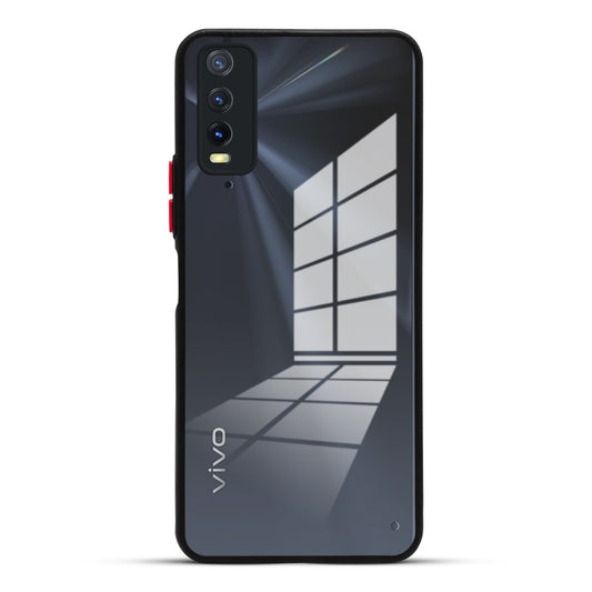 Elegant Smoky Glass Phone Case with Anti-Slip Silicone Edges Back Cover For Vivo Y20