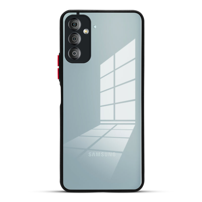 Elegant Smoky Glass Phone Case with Anti-Slip Silicone Edges Back Cover For Samsung F23 5G