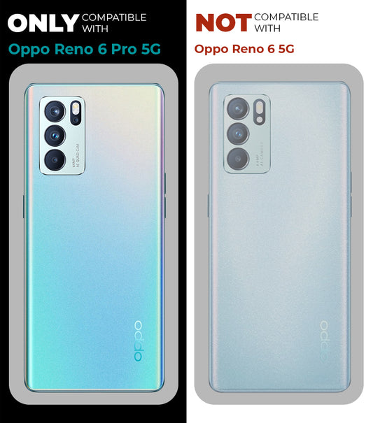 Clear hard back case compatibility guide showing fit for Oppo Reno 6 Pro 5G and not compatible with other models