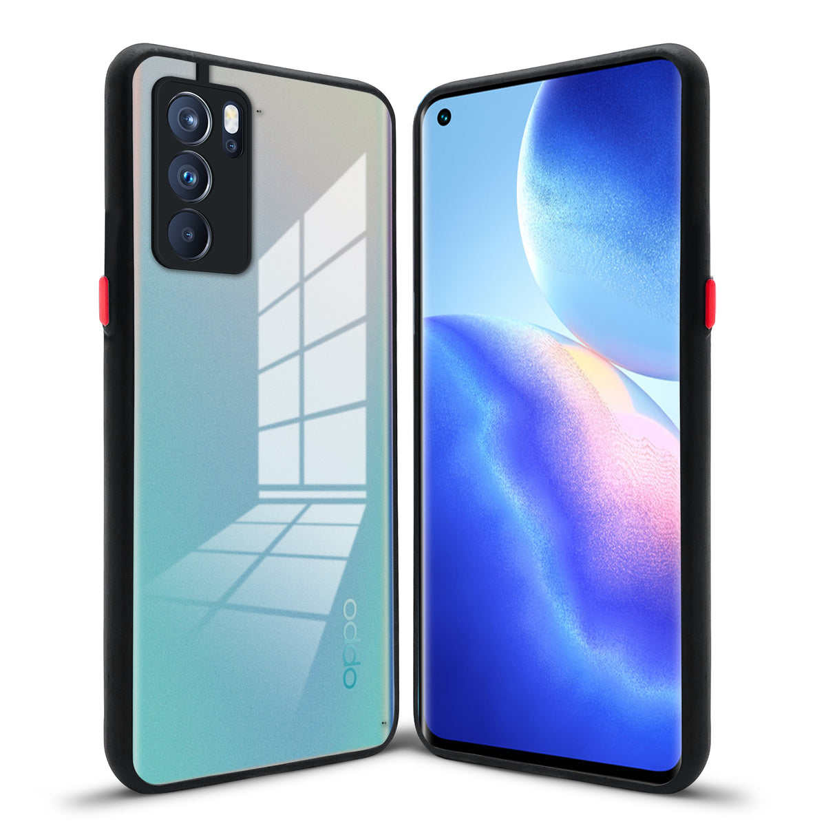 Elegant Smoky Glass Phone Case with Anti-Slip Silicone Edges Back Cover For Oppo Reno 6 Pro 5G