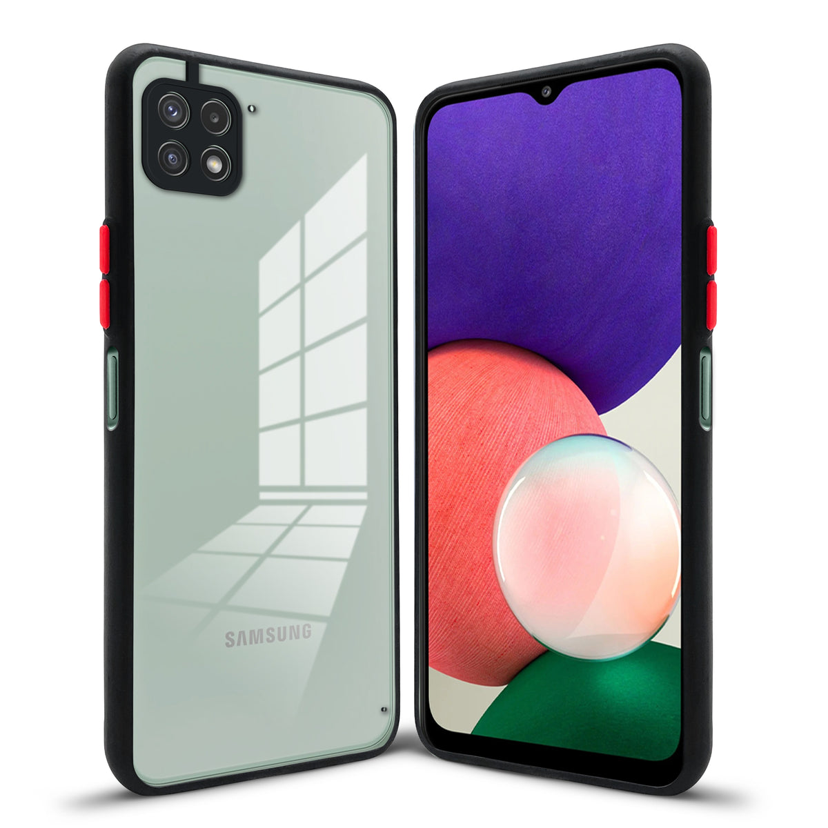 Elegant Smoky Glass Phone Case with Anti-Slip Silicone Edges Back Cover For Samsung A22 5G