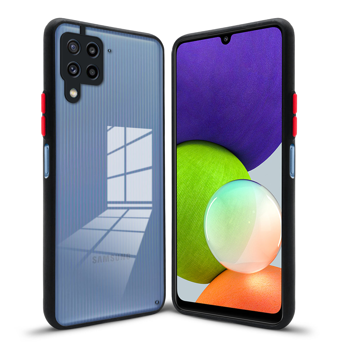 Elegant Smoky Glass Phone Case with Anti-Slip Silicone Edges Back Cover For Samsung A22 4G