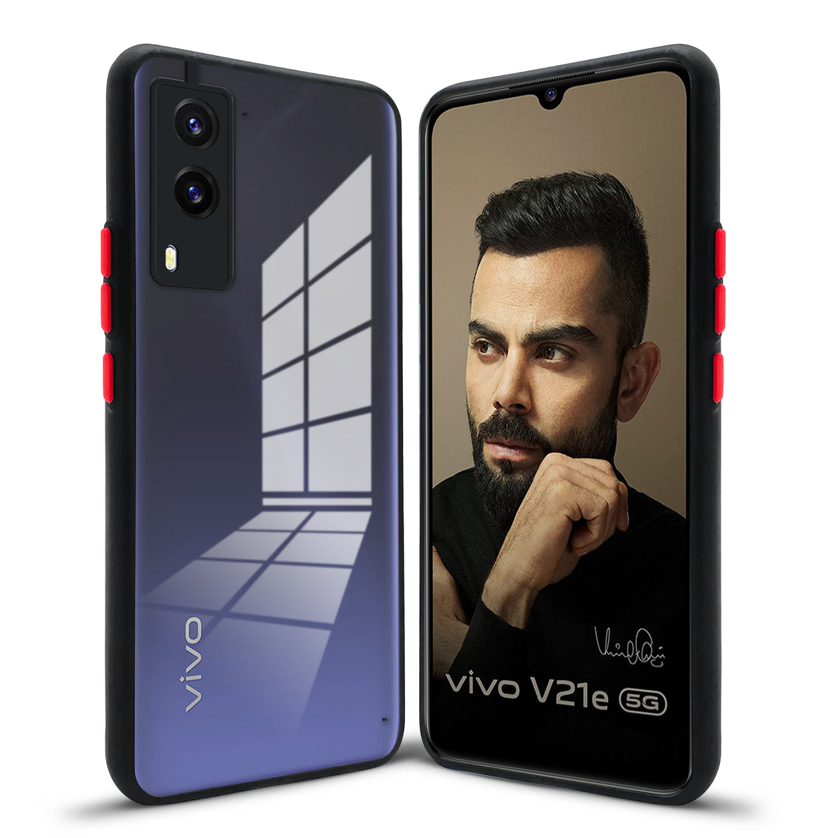 Elegant Smoky Glass Phone Case with Anti-Slip Silicone Edges Back Cover For Vivo V21e 5G