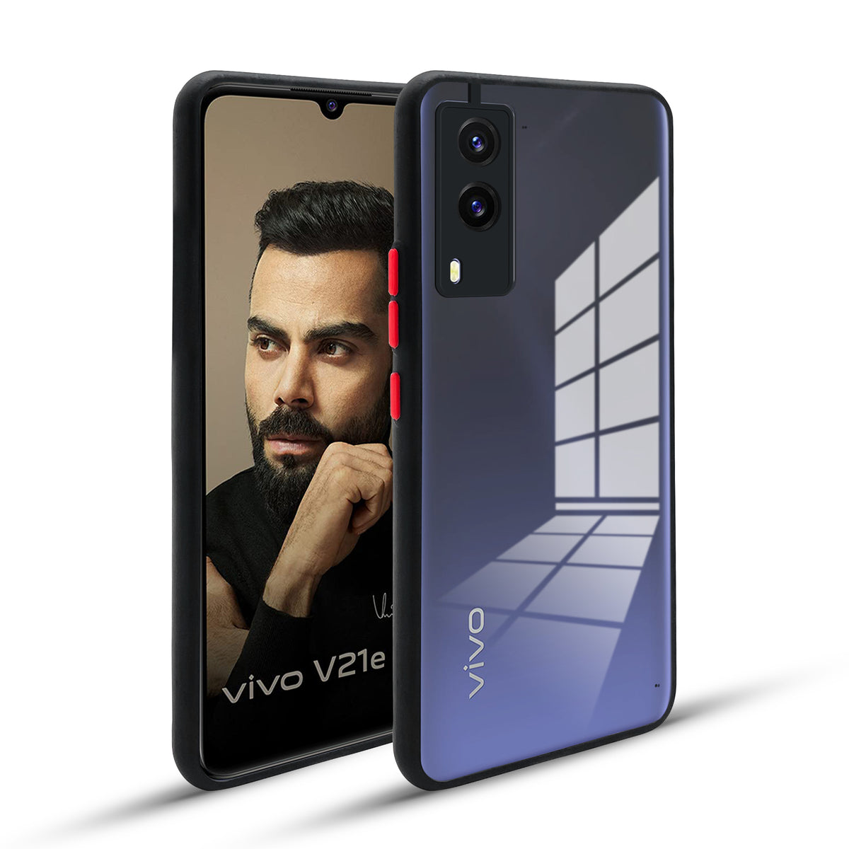 Elegant Smoky Glass Phone Case with Anti-Slip Silicone Edges Back Cover For Vivo V21e 5G