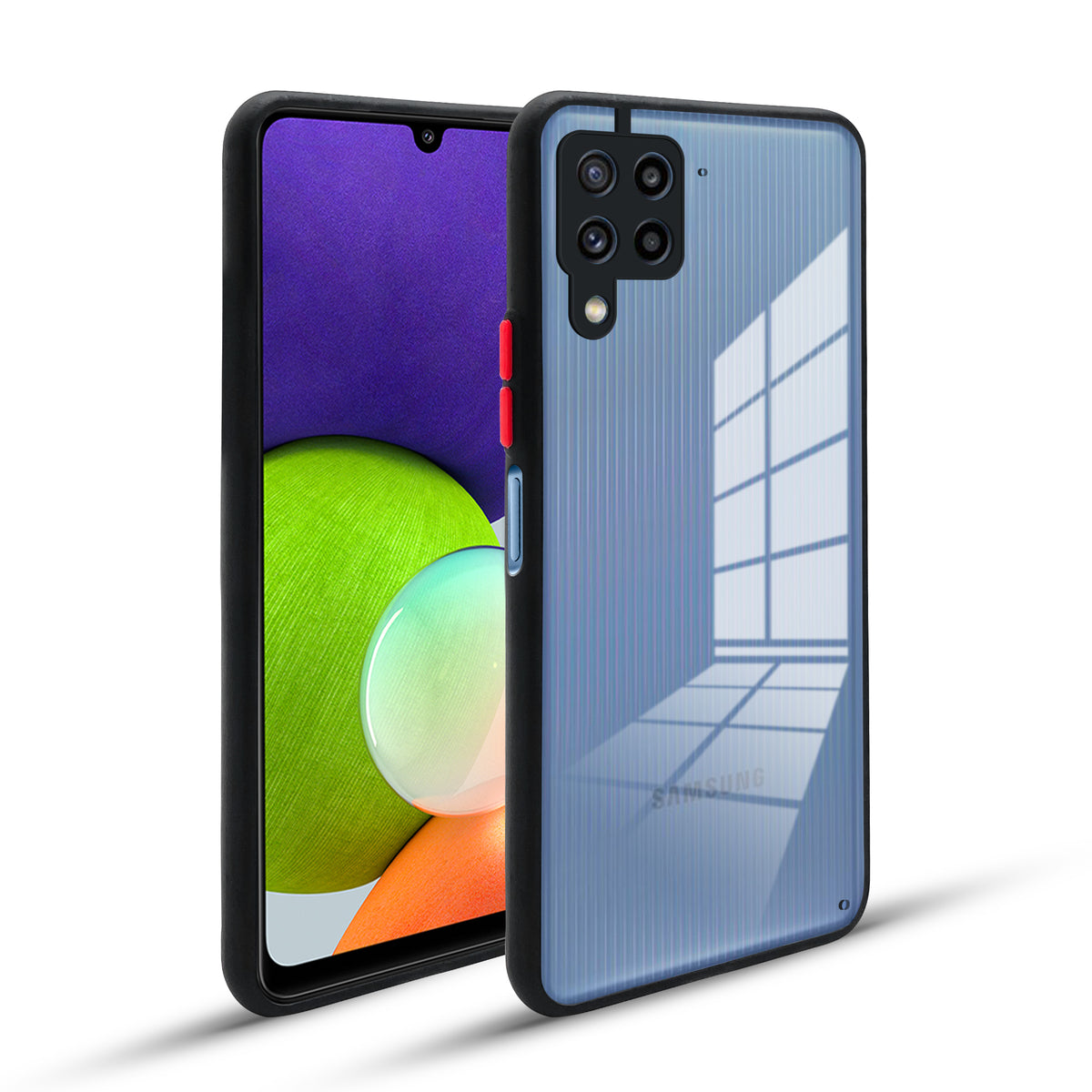 Elegant Smoky Glass Phone Case with Anti-Slip Silicone Edges Back Cover For Samsung A22 4G