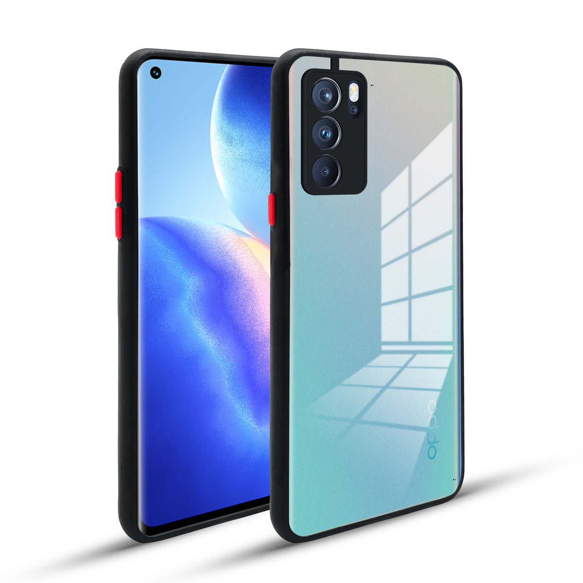 Elegant Smoky Glass Phone Case with Anti-Slip Silicone Edges Back Cover For Oppo Reno 6 Pro 5G
