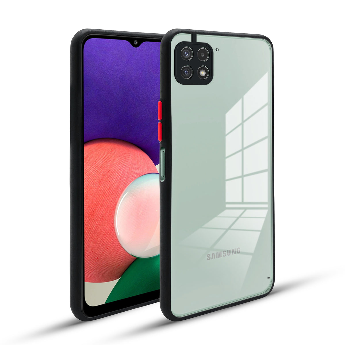 Elegant Smoky Glass Phone Case with Anti-Slip Silicone Edges Back Cover For Samsung A22 5G