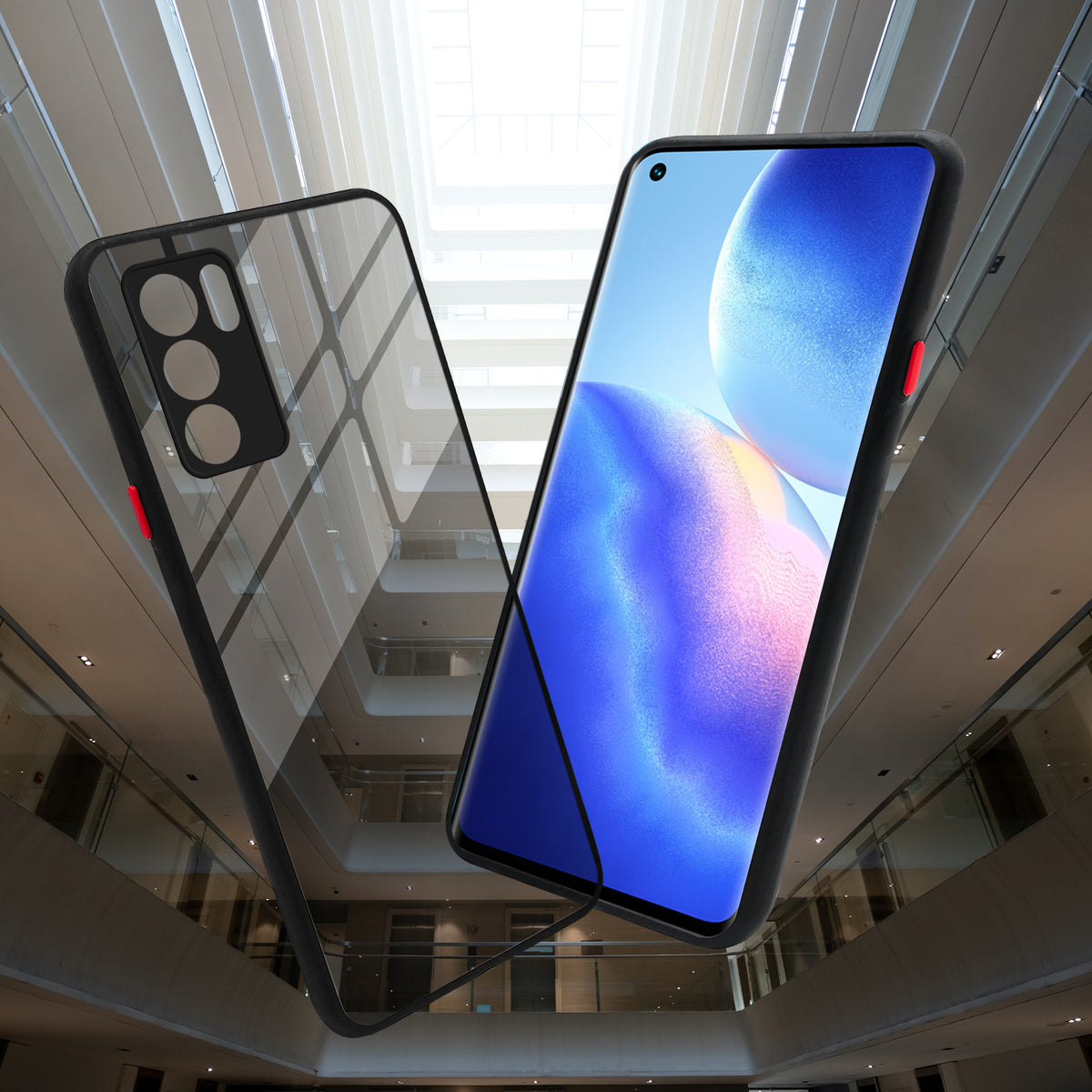 Elegant Smoky Glass Phone Case with Anti-Slip Silicone Edges Back Cover For Oppo Reno 6 Pro 5G