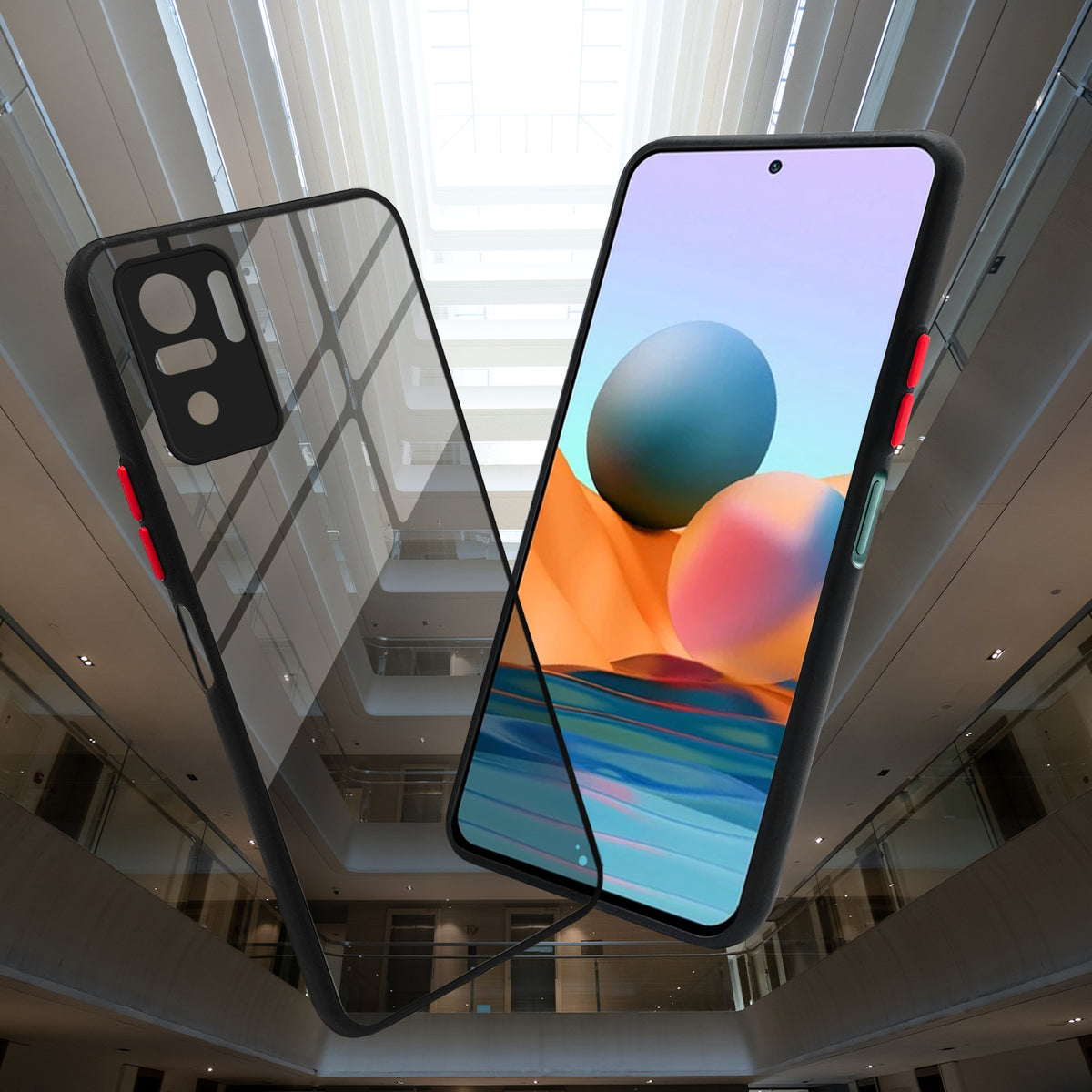 Elegant Smoky Glass Phone Case with Anti-Slip Silicone Edges Back Cover For Redmi Note 10