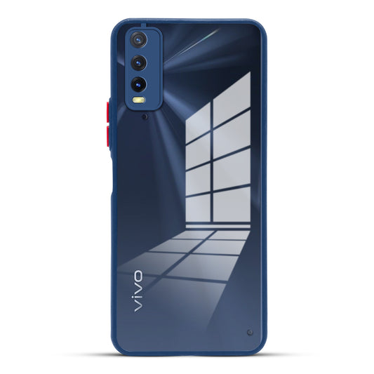 Elegant Smoky Glass Phone Case with Anti-Slip Silicone Edges Back Cover For Vivo Y20