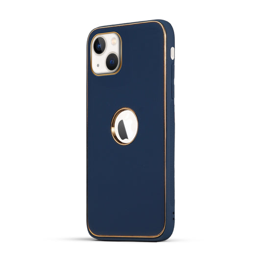 Electroplated Frame Leather Back Cover for Apple iPhone 13