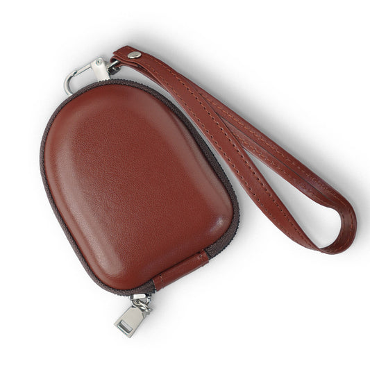 Elegant Leather Zipper Pouch with Wrist Strap, Compact and Stylish Carry Airpods Case