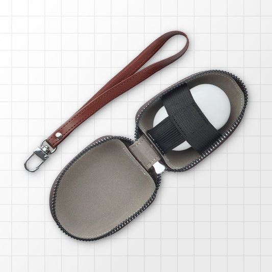 Elegant Leather Zipper Pouch with Wrist Strap, Compact and Stylish Carry Airpods Case