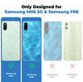 Clear hard back case compatibility guide showing fit for Samsung M06 5G and not compatible with other models