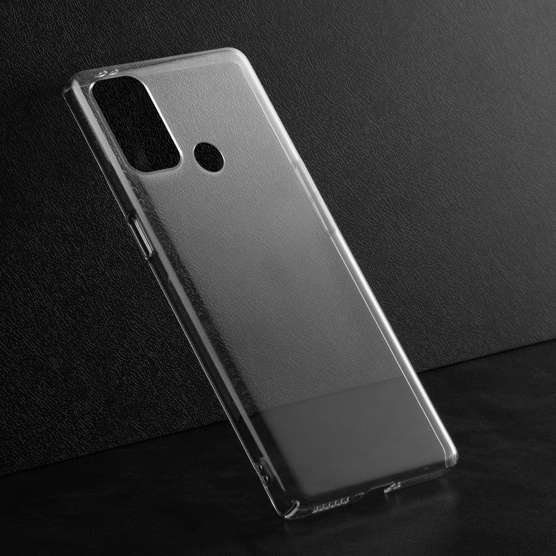Crystal clear anti-yellow hard back case for Oppo A33 2020 placed on surface showing slim profile and precise camera cutouts