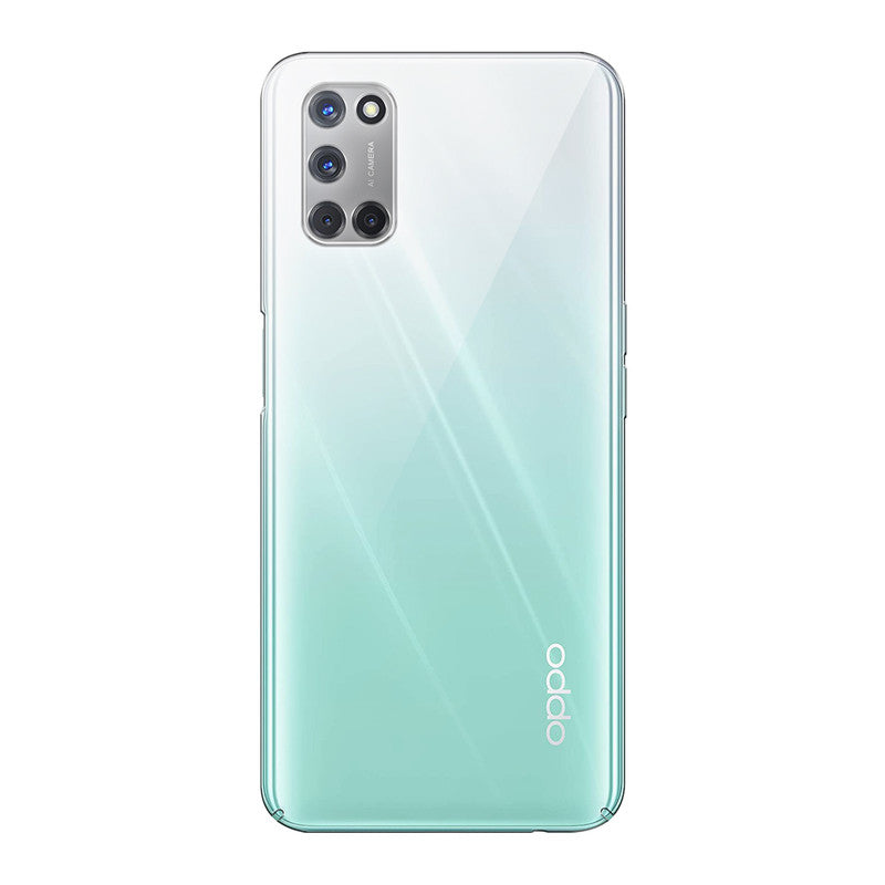 Back view of Oppo A52 showing camera module and clean rear design with protective case