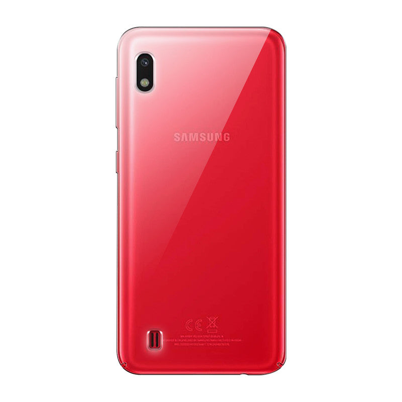 Back view of Samsung A10 showing camera module and clean rear design with protective case