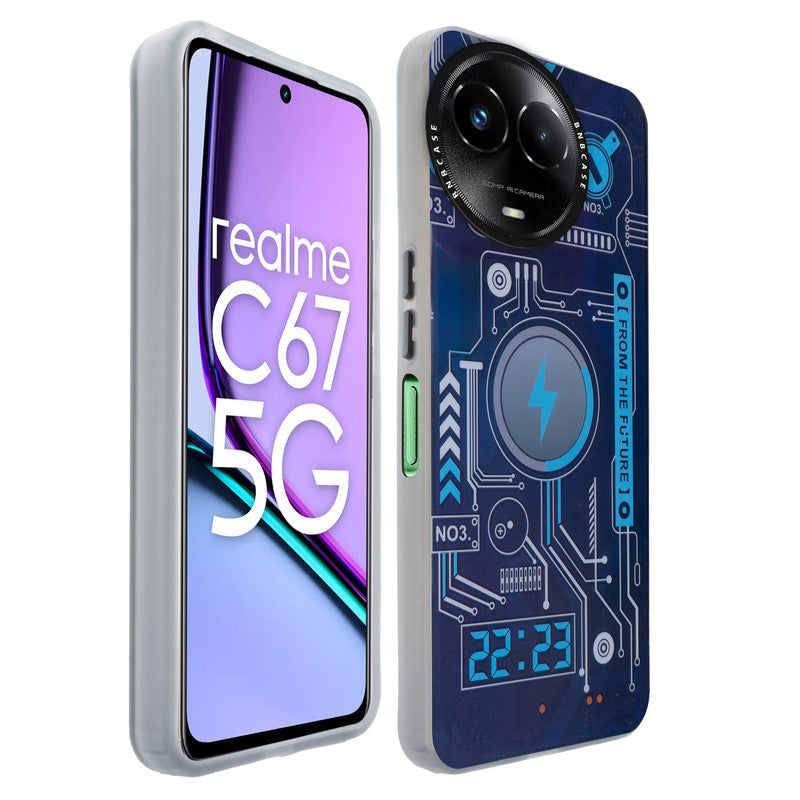 Colorful Reflective Circuit Prints Hard Back Protector Case For Realme C67 5G