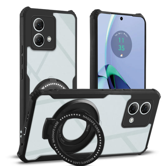 Premium Acrylic Transparent Case with Matte Ring Holder Kickstand Back Cover for Motorola Moto G84