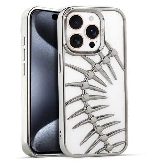 Spine Guard theme Fish Bone Textured Silicone Back Cover for Apple iPhone 15 Pro