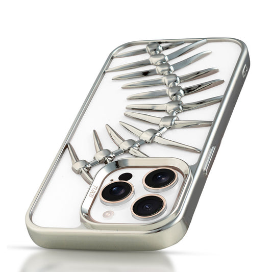 Spine Guard theme Fish Bone Textured Silicone Back Cover for Apple iPhone 15 Pro