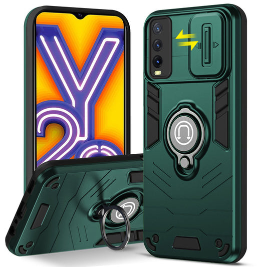 Ultra Rugged Armor Case with Rotating Ring Holder & Shutter Camera Protection Back Case For Vivo Y20