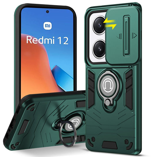 Ultra Rugged Armor Case with Rotating Ring Holder & Shutter Camera Protection Back Case For Redmi 12 4G