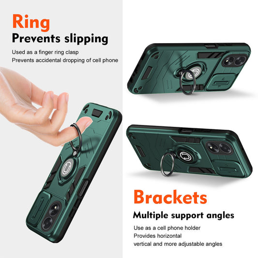Ultra Rugged Armor Case with Rotating Ring Holder & Shutter Camera Protection Back Case For Oppo A18