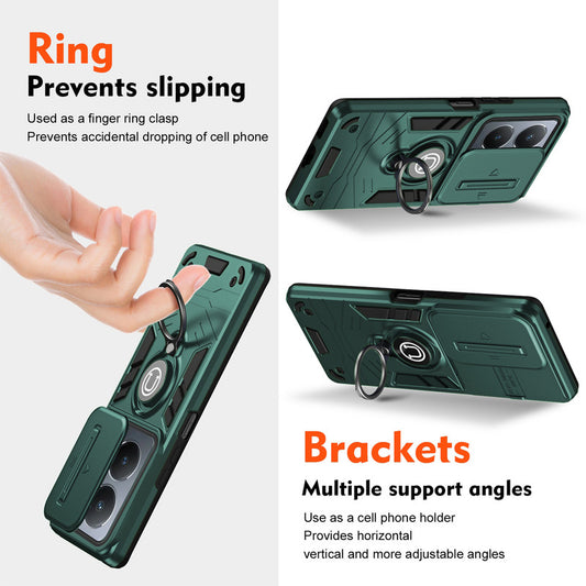 Ultra Rugged Armor Case with Rotating Ring Holder & Shutter Camera Protection Back Case For Vivo Y36 4G