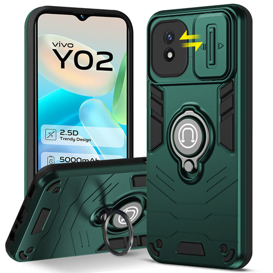 Ultra Rugged Armor Case with Rotating Ring Holder & Shutter Camera Protection Back Case For Vivo Y02