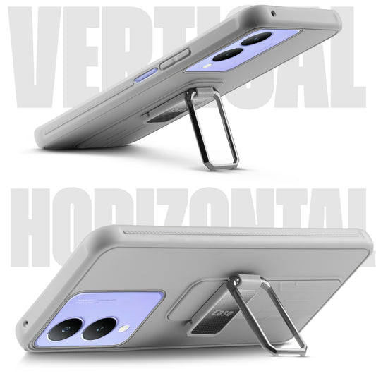 Premium Silicone Case with Metal Kickstand and Camera Protection Back Cover For Vivo Y28 5G