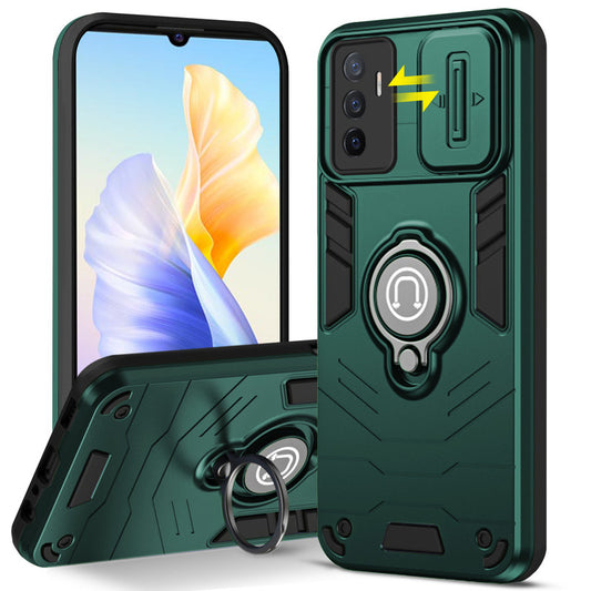 Ultra Rugged Armor Case with Rotating Ring Holder & Shutter Camera Protection Back Case For Vivo V23E 5G