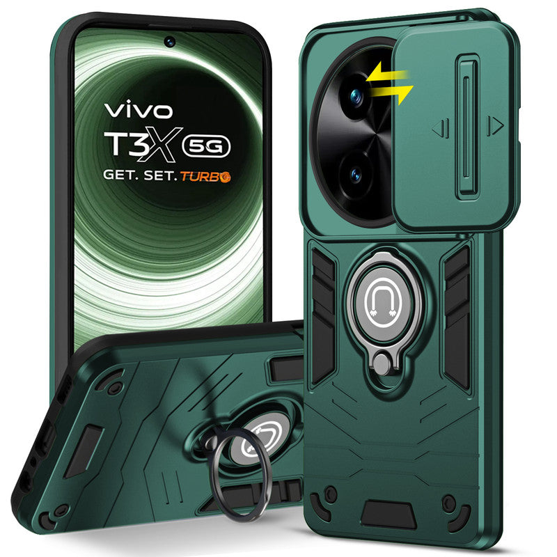 Ultra Rugged Case with Rotating Ring Holder Back Case For Vivo T3x 5G