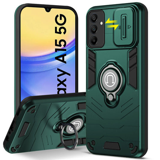 Ultra Rugged Armor Case with Rotating Ring Holder & Shutter Camera Protection Back Case For Samsung A15 5G